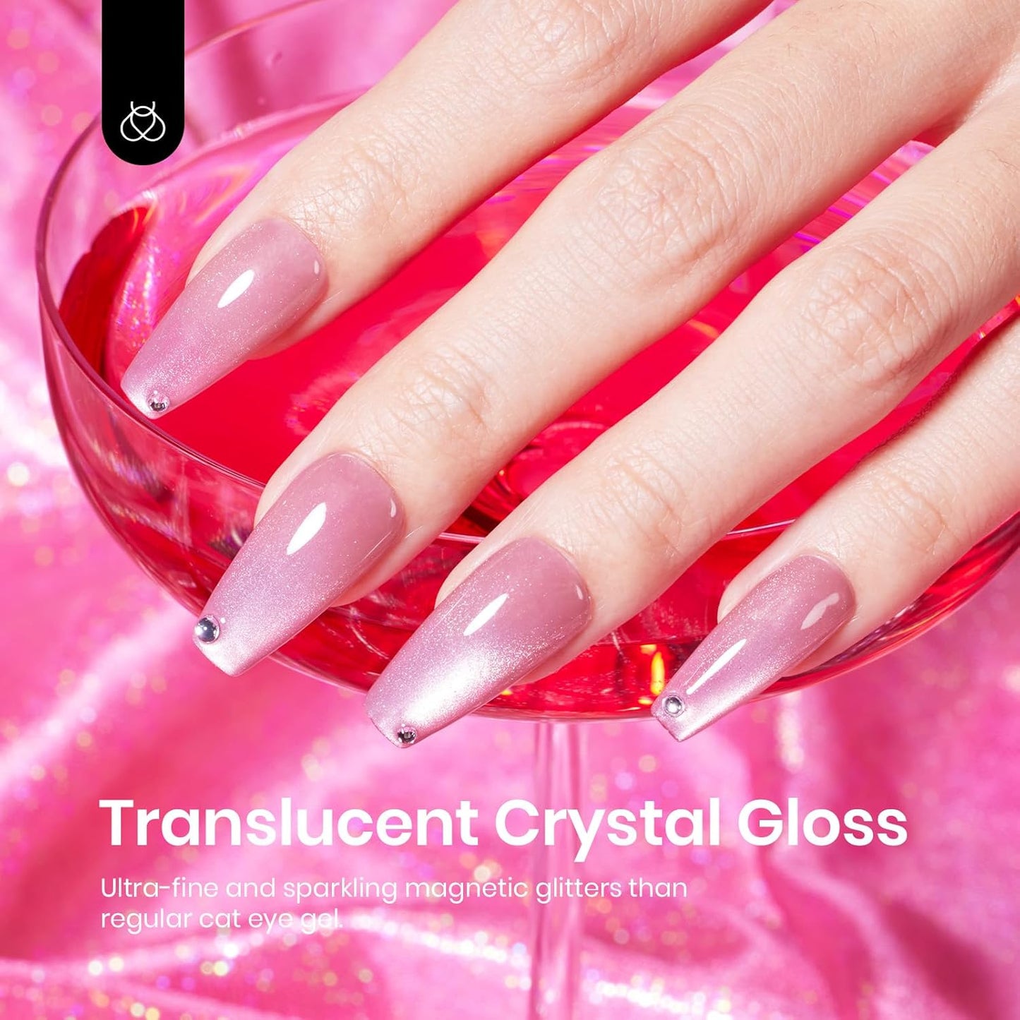 Beetles Cat Eye Gel Nail Polish, 15ML Pink Cat Eye Glitter Gel Nail Polish Holographic Pink Cat Eye Magnetic Reflective Translucent Gel Polish Nail Art DIY at Home