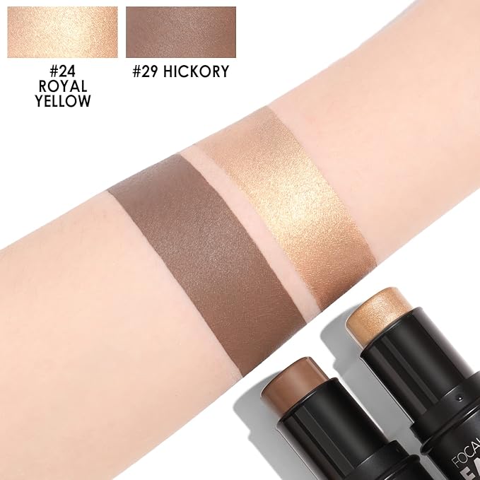 FOCALLURE 2 Pcs Mineral Cream Contour Stick,Moisturize Highlighter and Bronzer Pen,Non Stick Face Brightens & Shades Pencil,Long Lasting & Smooth Gliding Face Illuminator Makeup,Deep