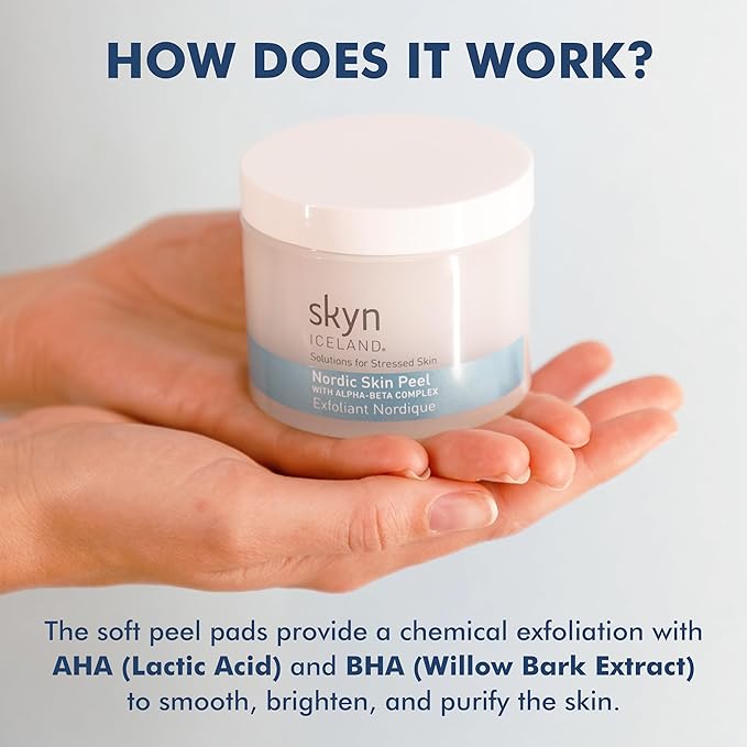 Skyn ICELAND Nordic Skin Resurfacing Facial Pads With AHA and BHA. Exfoliating & Clarifying Peel Targets Fine Lines and Discoloration Without Irritation. 60 Pads