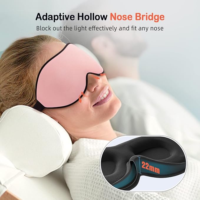 LitBear Sleep Masks for Women, Pink Eye Mask for Sleeping, Comfortable Night Sleeping Mask, Soft Contoured Eye Cover for Sleeping with Elastic Strap for Side Sleeper Men Flying Shift Worker