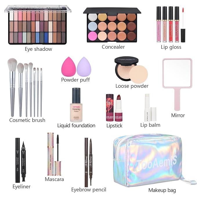 30 Pieces Makeup Kit for Women Full Kit, TooAemiS Professional Makeup Kit for Teens or Adult, All in One Makeup Sets Include Eyeshadow Palette Lipstick Concealer Foundation Mascara Loose Powder Etc