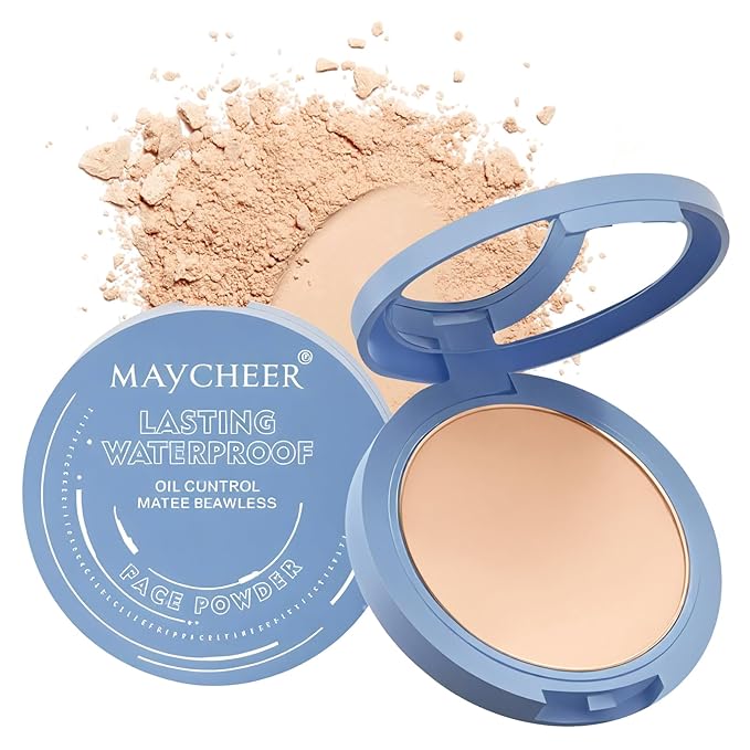 Maycheer Face Powder - Maycheer Lasting Waterproof Pressed Powder Compact, Oil Absorbing Pressed Powders Compact for Face, Available in 3 Different Shades (03# DARK COMPLEXION, One size)