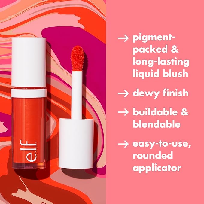 e.l.f. Camo Liquid Blush, Long-lasting Liquid Blush For High-pigment Color, Creates A Soft, Dewy Finish, Vegan & Cruelty-free, Coral Crush