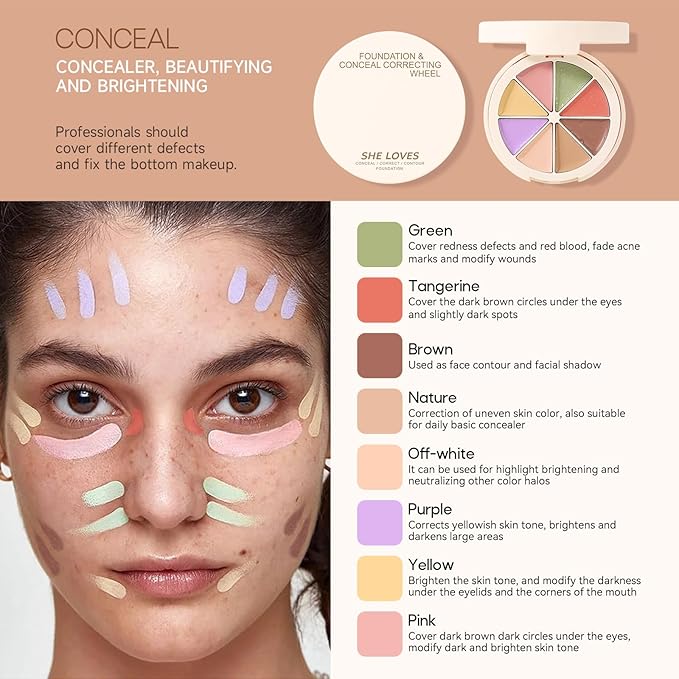 Professional Makeup Cream Contour Palette, Joyeee 8 Colours Concearler Full Coverage & Makeup Brush Set Contour Concearler Palette Contouring Face Make Up Gift for Women Girls