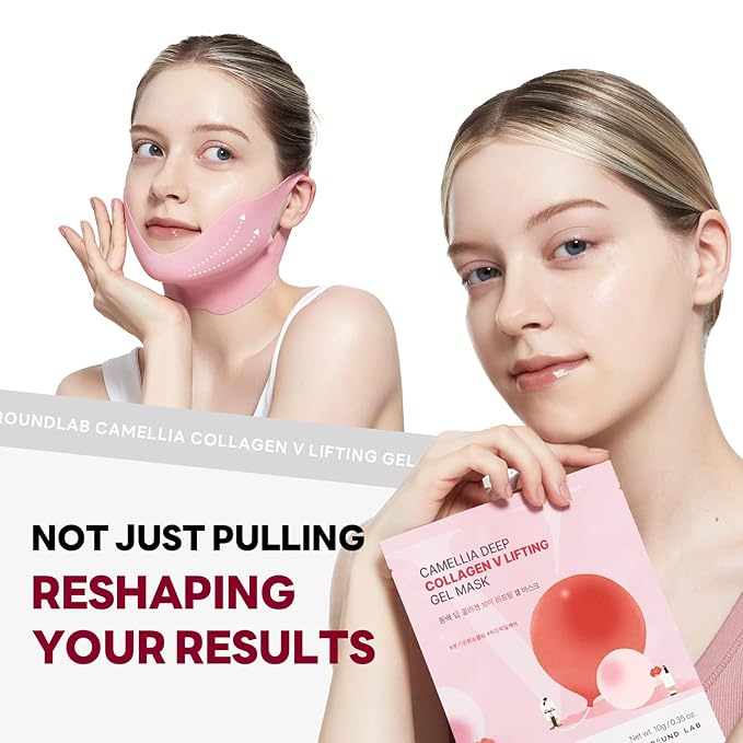 ROUND LAB Camellia Deep Collagen V Lifting Gel Mask 1ea | Double-chin Mask, Instant Cooling & Depuffing, Face Toning Belt, Collagen V-line, Improves Sagging Skin, Lifting & Firming 10g/0.35oz