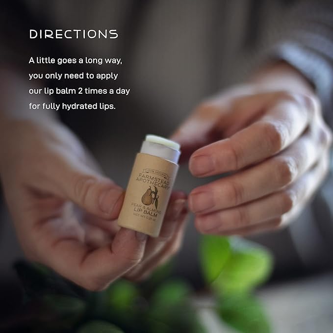 Farmstead Apothecary 100% Natural Lip Balm with Organic Beeswax, Organic Shea Butter & Organic Coconut Oil, Pear & Almond 0.2oz (Pack of 2)