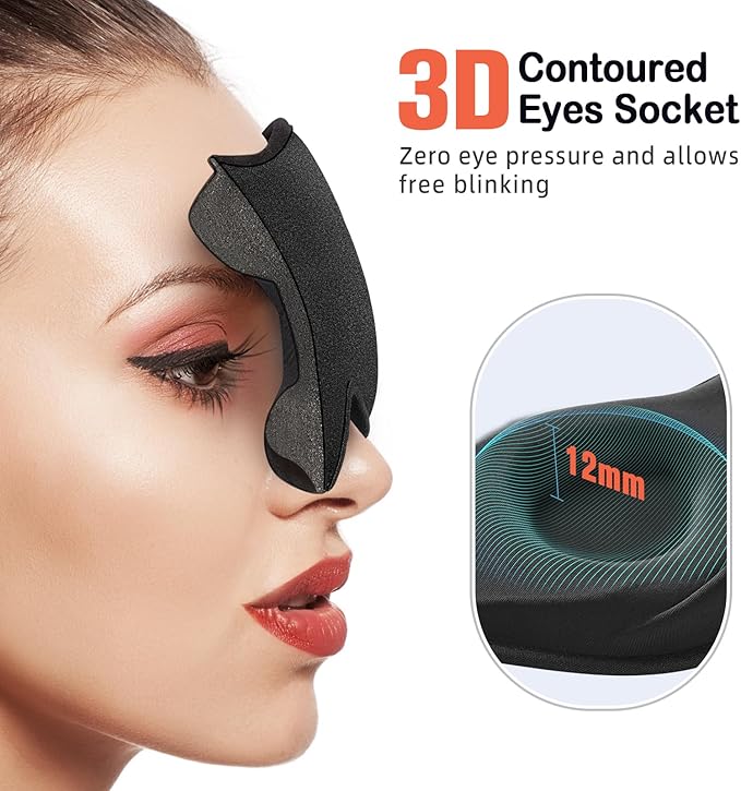 LitBear Sleep Mask for Side Sleeper Women Men, Eye Mask for Sleeping Light Blocking, 3D Contoured Cup Sleeping Mask, Soft Breathable Sleep Eye Mask with Adjustable Elastic Strap for Flight Nap