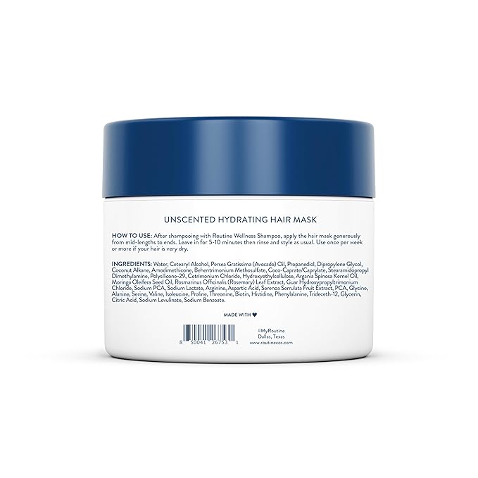 Routine Wellness Deep Conditioning Hair Mask for Dry Damaged Hair - Hydrating, Moisturizing Repair Treatment - Promotes Fullness - Unscented 8oz