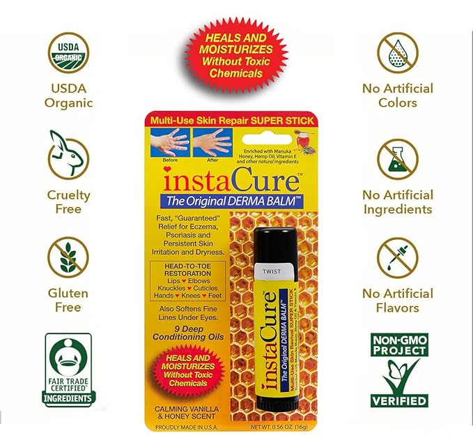 InstaCure's Original Nose Balm with Manuka Honey. Fast Relief for Cracked, Dry & Sore Noses + InstaCure Original Derma Balm Jumbo-Sized Skin Revival Tube. Soothes & Heals Dry, Irritated Skin