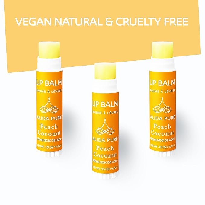 Peach Coconut Lip Balm Collection, Vegan Lip Balm Set, Lip Balm, Beeswax Free, with Avocado Oil, Organic Jojoba Oil, and Vitamin E, Natural Moisturizer for Dry, Chapped Lips, 3 Tube Set