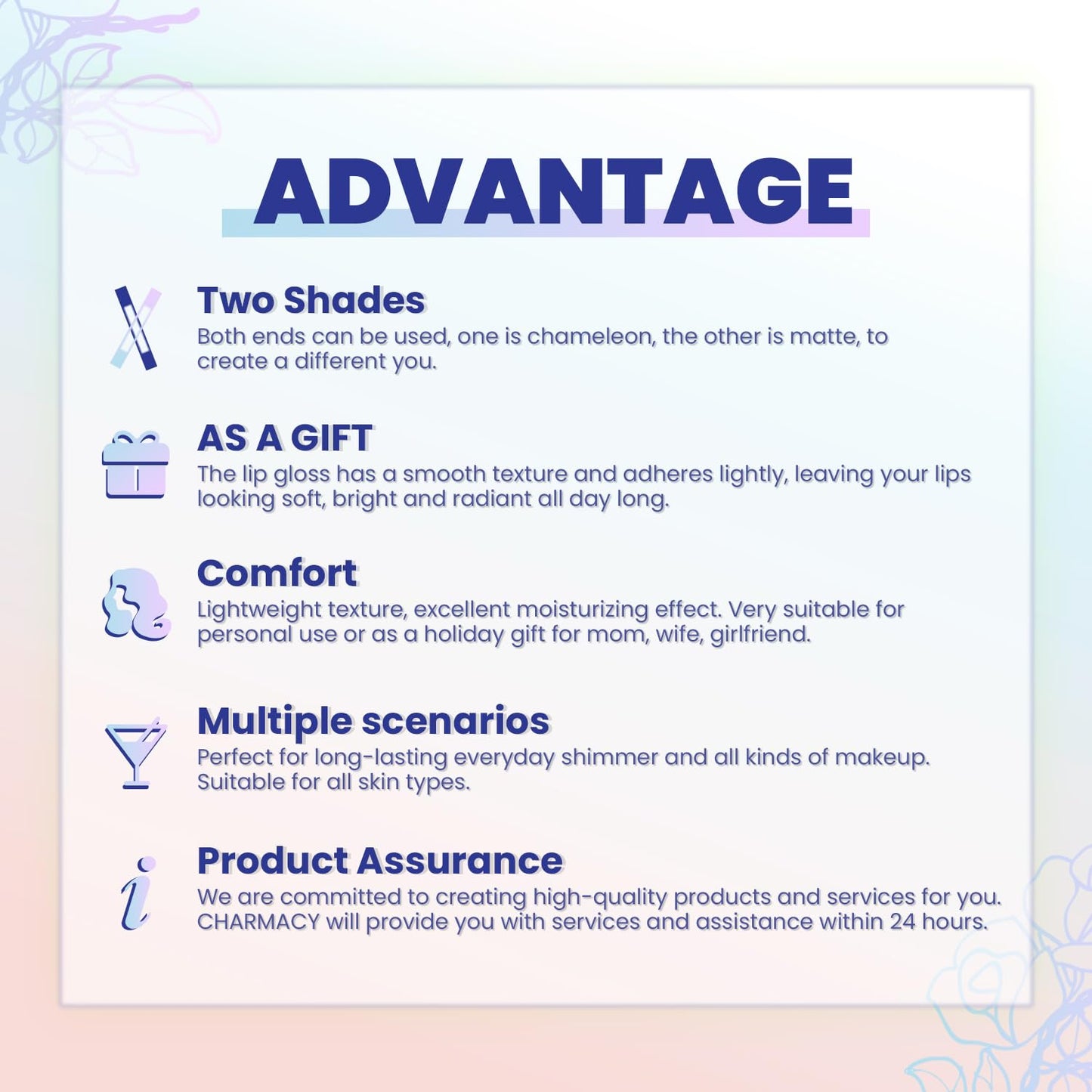 CHARMACY 2 In 1 Multichrome Moisturizing Lip Gloss, Double Head Liquid Lipstick, Mirror Waterproof Long Lasting No Fading Lip Balm, Hydrating Lip Plumper Waterlight Glossy Makeup #006