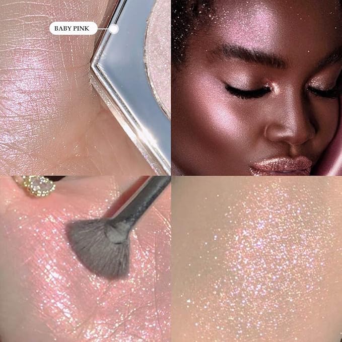 Purple Pink Shimmer Highlighter Highlight Makeup Contour Powder Palette， Face Illuminator Highlighter, Blush and Makeup Highlighter Bronzer Palette Highlighter+Makeup iluminadores Illuminator Make Up (Pink)