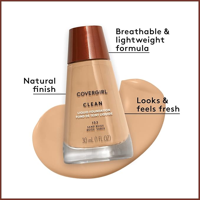 COVERGIRL, Clean Makeup Foundation, Natural Beige, 1 oz, 1 Count (packaging may vary)