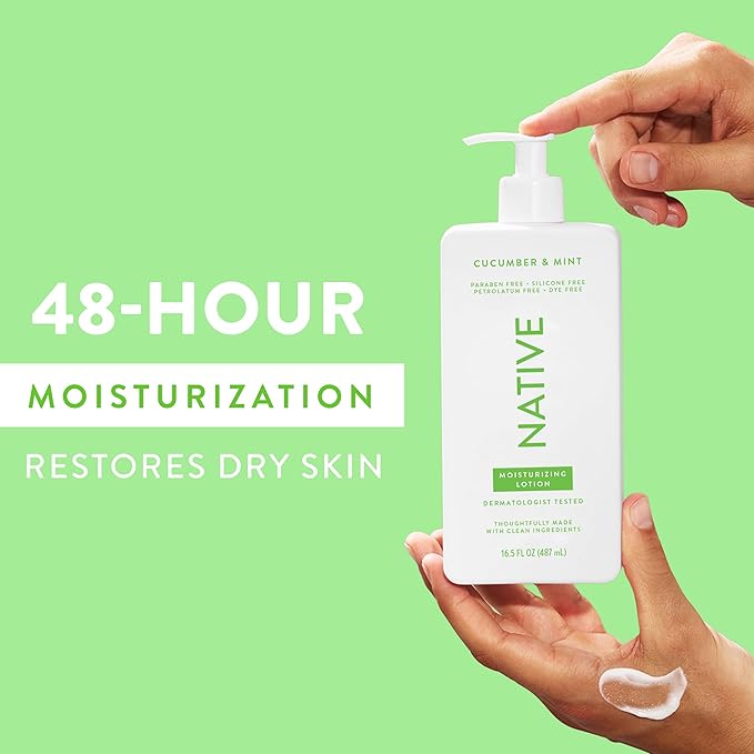 Native Body Lotion Contains Naturally Derived Plant-Based Moisturizers for Women and Men | Restores Dry Skin, Cucumber & Mint, 16.5 fl oz