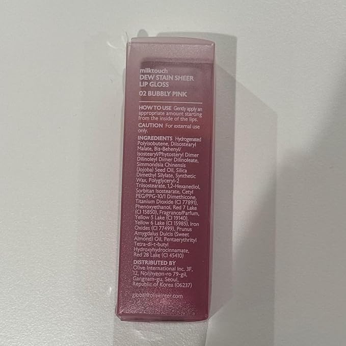MILKTOUCH Dew Stain Sheer Lip Gloss (02 Bubbly Pink, 0.14 Fl Oz (Pack of 1))