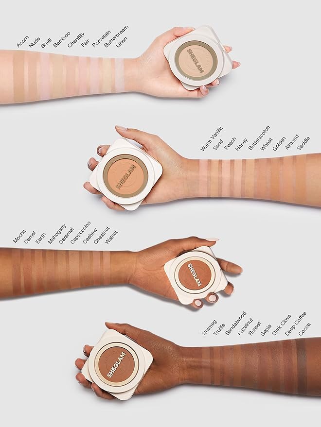 SHEGLAM SKin-Focus Full Coverage Powder Foundation Oil-Control Lightweight Face Pressed Powder Makeup-Honey