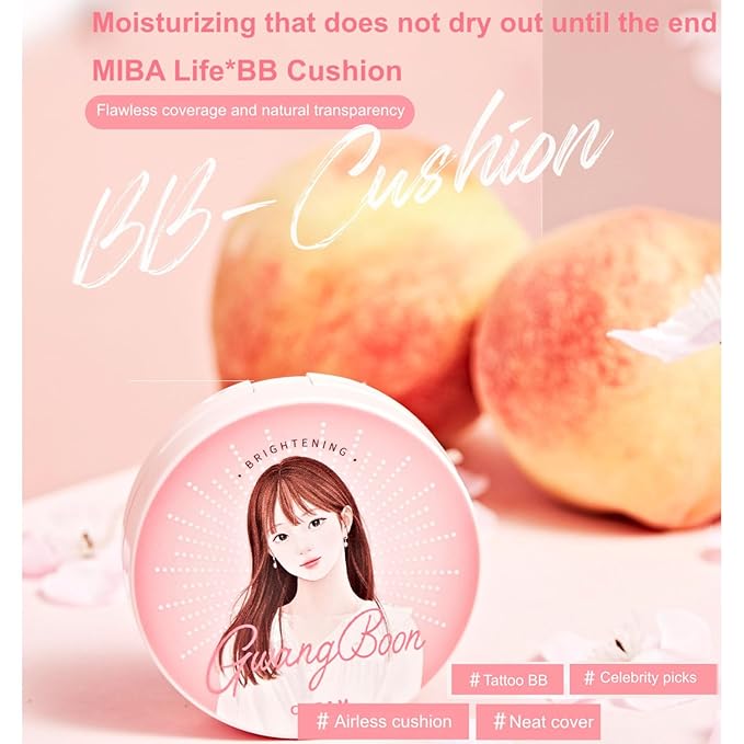 MIBA Ion Calcium Mineral BB Cushion 12g / 0.42 oz. Airless Cushion BB Cream, Moisturizing Finish.