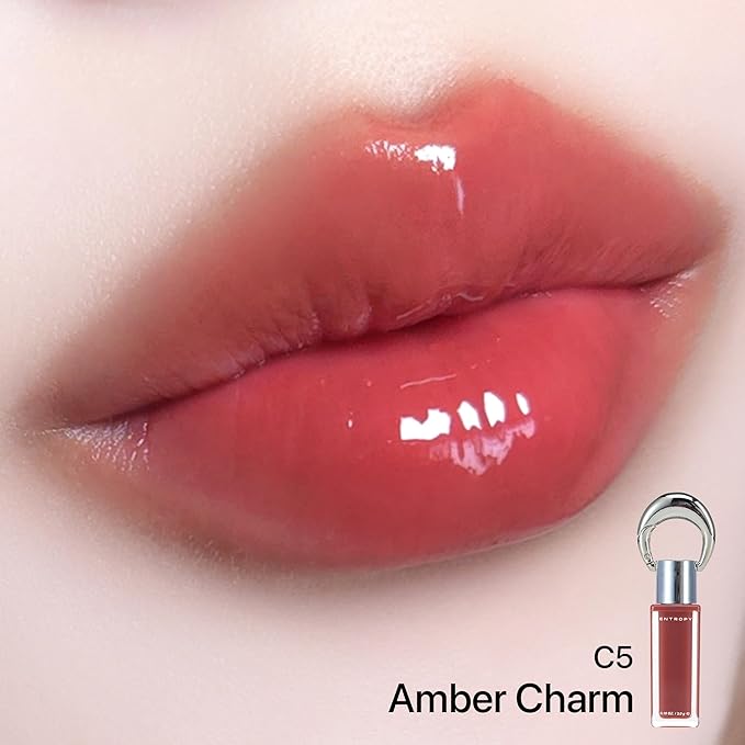 ENTROPY Makeup 2-in-1 Charm Shiny Glowy Lip & Cheek Gloss Tint Keychain, High Pigment Glossy Lip Color & Plumping Gloss, C5 Amber Charm
