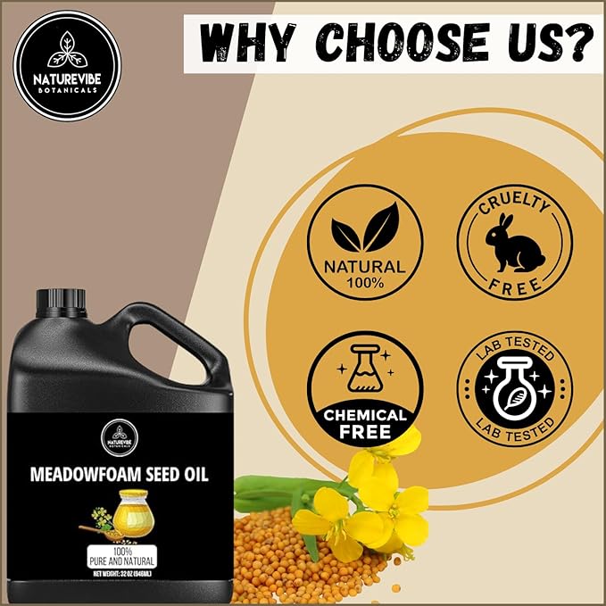 Naturevibe Botanicals Meadowfoam Oil 32 Ounces | 100% Pure and Natural | Great for Skin Care and Hair Care