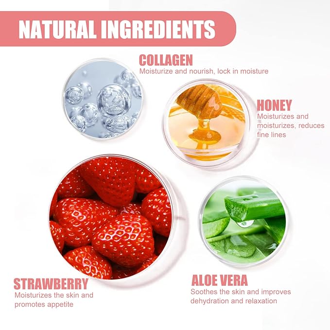 Strawberry Lip Sleeping Mask, Lip Mask Overnight Moisturizing Repairing Dry Crack Lip, Lip Care Products Reduce Lip Wrinkles & Dead Skin, Lip Moisturizer for Very Dry Lips, Women's Daily Lip Balm (strawberry)
