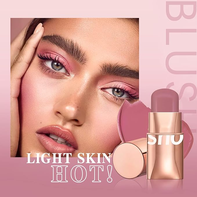 Cream Blush Stick for Cheeks Makeup,Waterproof Blush Face Stick Multi-Use Lip and Cheek Tint,Matte Finish Lightweight Easy to Blend Natural Cream Blusher Makeup for All Skin Tones- Pink