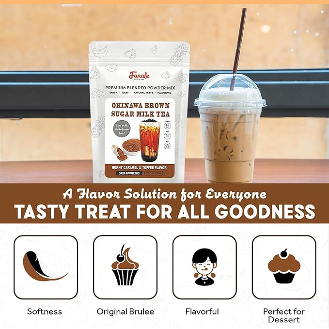 Fanale Premium Okinawa Brown Sugar Bubble Tea Flavoring Powder | Perfect for Baking, Smoothies, Desserts and Drinks | Instant Flavoring Powder for Boba Milk Tea - 2.2 Pounds (Pack of 20).