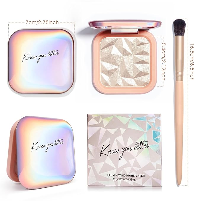 Highlighter Makeup Palette Shimmer Contour Palette Powder for Brighten Face Contour Gold Cheek Highlight Makeup,Long Lasting Highlighter Powder with Mirror for Illuminator Makeup(CHAMPAGNE GOLD)