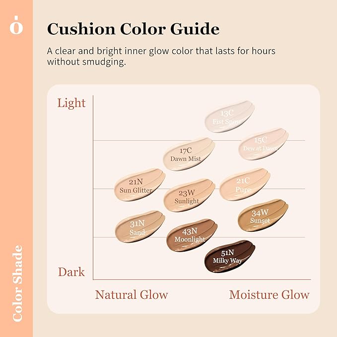 Skin Barrier Glow Cover Cushion, All-day Coverage, Glow Finish, Lightweight, Skincare-Like Texture, Non-cakey Makeup, Korean Cushion Foundation (#21N Sun Glitter, 0.49 oz)