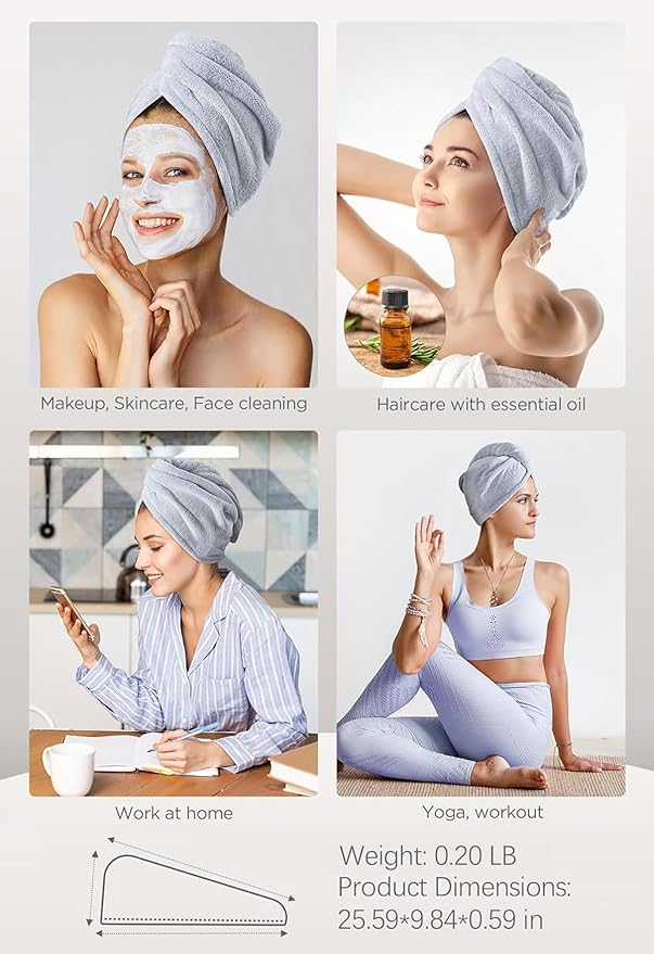 Hicober Microfiber Hair Towel, 3 Packs Hair Turbans for Wet Hair, Drying Hair Wrap Towels for Curly Hair Women Anti Frizz(Purple, Blue, Grey)