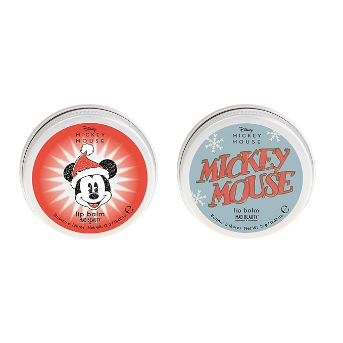 MAD BEAUTY Disney Mickey Mouse Lip Balm Duo, Frosted Berries & Vanilla Scented, 2-Pack, Gift Wrapped, Christmas, Holidays, Moisturizing