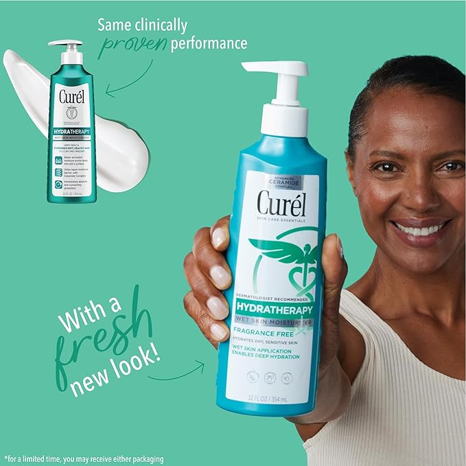 Curel Hydra Therapy In Shower Lotion, Itch Defense Body Moisturizer with Advanced Ceramide Complex, Vitamin E, & Oatmeal Extract, 12 Oz