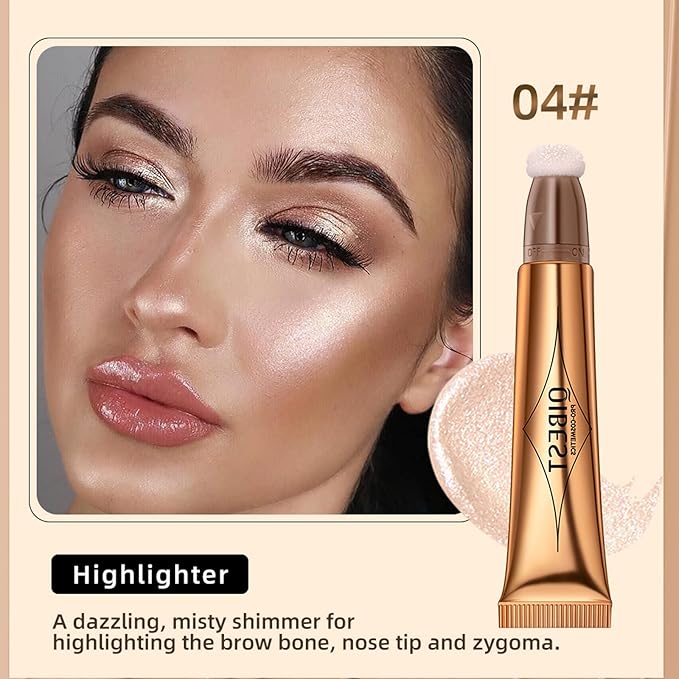 MEICOLY Liquid Highlighter Beauty Wand,Highlight Stick with Cushion Applicator,Lightweight Super Silky Cream Face Illuminator Highlight Make up,04 Pearl White