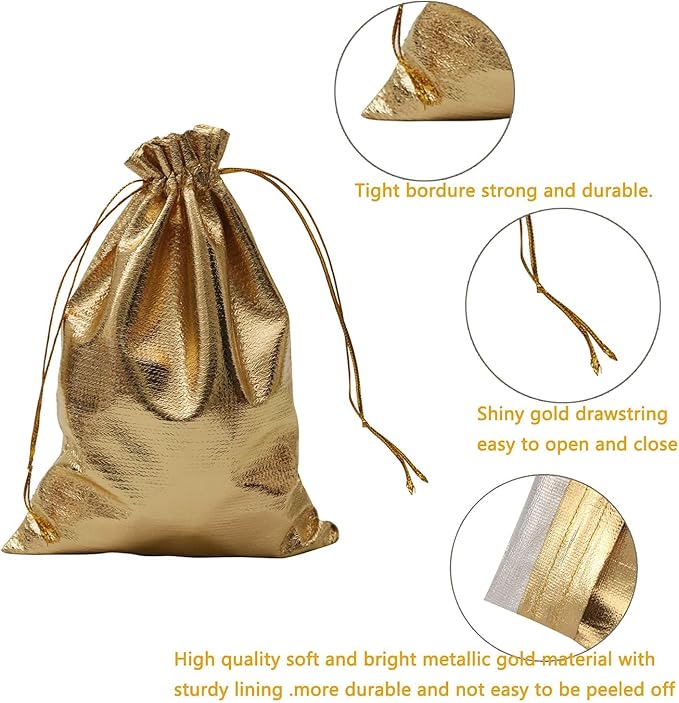Pack of 100 4"x 6" Heavy Duty Gold Drawstring Organza Jewelry Pouches Wedding Party Christmas Favor Gift Candy Chocolate Bags