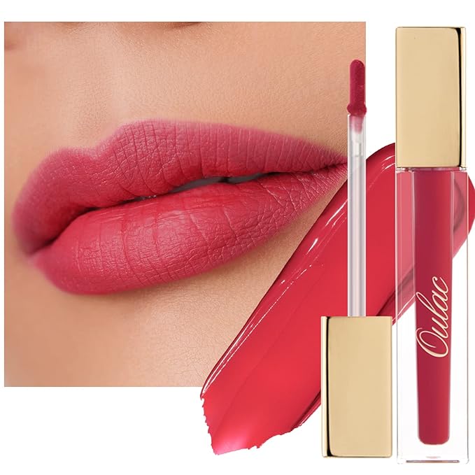 Oulac Matte Liquid Red Lipstick for Women, Long Lasting Lipstick Waterproof Lip Stain, No Transfer, Creamy High Pigmented Formula with Rose Oil, Vegan & Cruelty-Free, Light Red M08