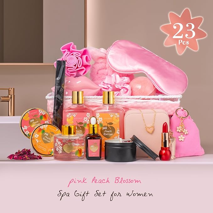Mothers Day Gifts for Mom - 23-Piece Luxury Bath & Body Gift Basket for Women, Spa Kit for Her, Self Care Kit with Necklace, Diffuser & More | Perfect for Holiday, Christmas, Valentine's Day, Birthday