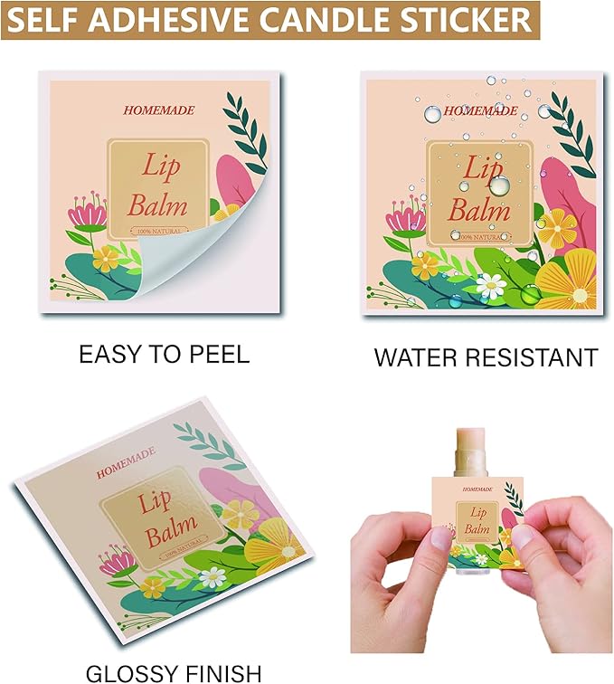 CRASPIRE Lip Balm Labels 80pcs Homemade Lip Balm Labels 2” Clear Lip Balm Labels for Tubes Printable Waterproof Lip Balm Stickers Labels for Lip Balm Handcream Candle Container（Flowers-Orange Yellow）