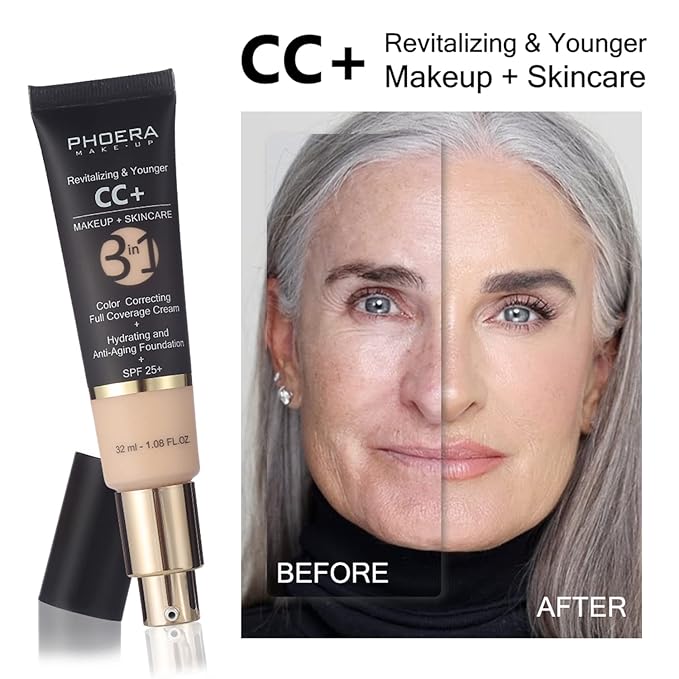 PHOERA Foundation,PHOERA CC+ Cream Color Correcting Anti Aging Hydrating Serum &SPF 25+,PHOERA Primer,PHOERA Makeup,Kabuki Makeup Brushes Foundation Brush Powder (101 Porcelain+100 Porcelain CC Cream)