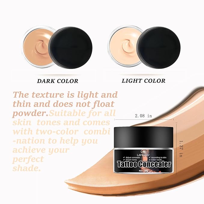 Tattoo Cover Up, Invisible Waterproof Concealer,Long Lasting Professional Skin Makeup Concealer Kit for Body Leg Tattoo, 2 Colors,30gX2