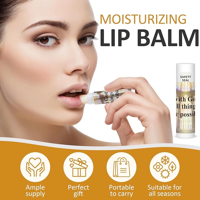 DMSKY 60 Lip Balm Bulk, Christian Gift for Women Men Faith Religious Moisturizing Lip Care Product Stocking Stuffers with Inspirational Scripture Happy Moment Praise God for Friend