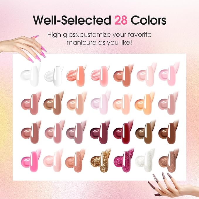 ROSALIND Poly Nail Gel Kit for Beginners - 28 Colors Extension Gel Set with UV/LED Nail Lamp, 72 Accessories (Base/Top Coat, Nail Forms, Tools), Long Lasting Salon Kit for DIY Manicure