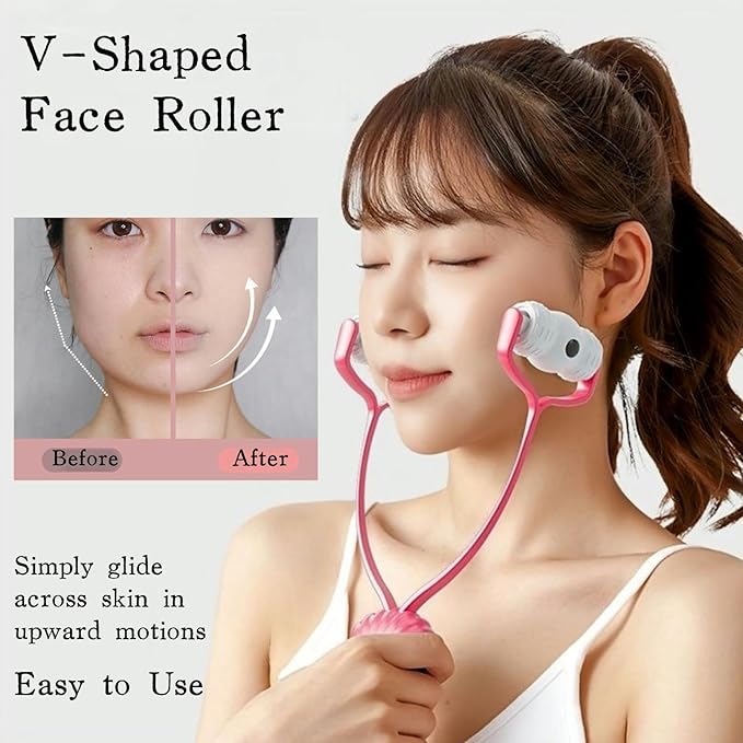 V-Shaped Face Roller Massager with 4 Magnetic Beads, Facial Lifting Tool Neck and Skin Tightening Beauty Massager