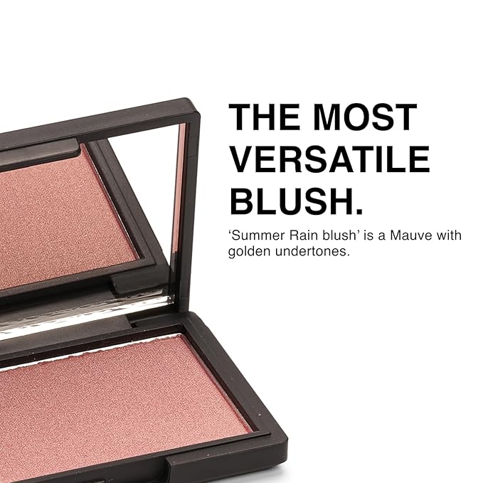 Makeup Powder Blush for cheeks | "Summer Rain" | 4g / 0.141oz | Cruelty-Free, Vegan, Clean Beauty | Buildable & Blendable for Natural, Healthy Glow | Coral, Peach & Golden Hues