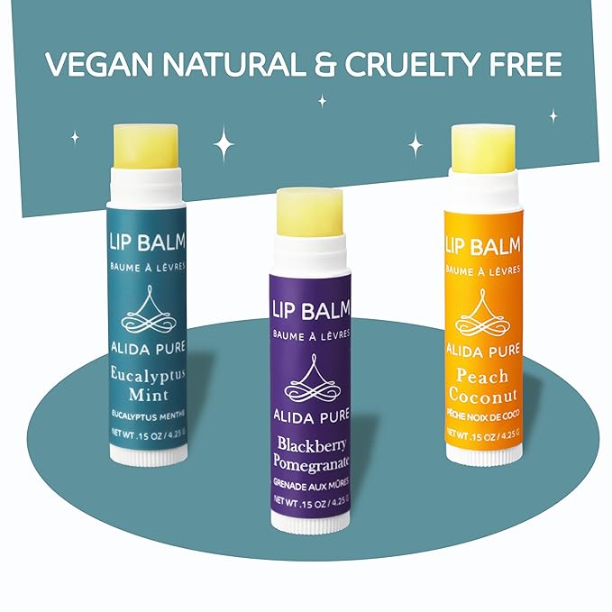 Fruit Mint Lip Balm Collection, Vegan Lip Balm Set, Bees Wax Free, Coconut Oil Free, Avocado Oil, Organic Jojoba Oil, Vitamin E, Natural Moisturizer For Dry Cracked Lips, 3 Tube Set
