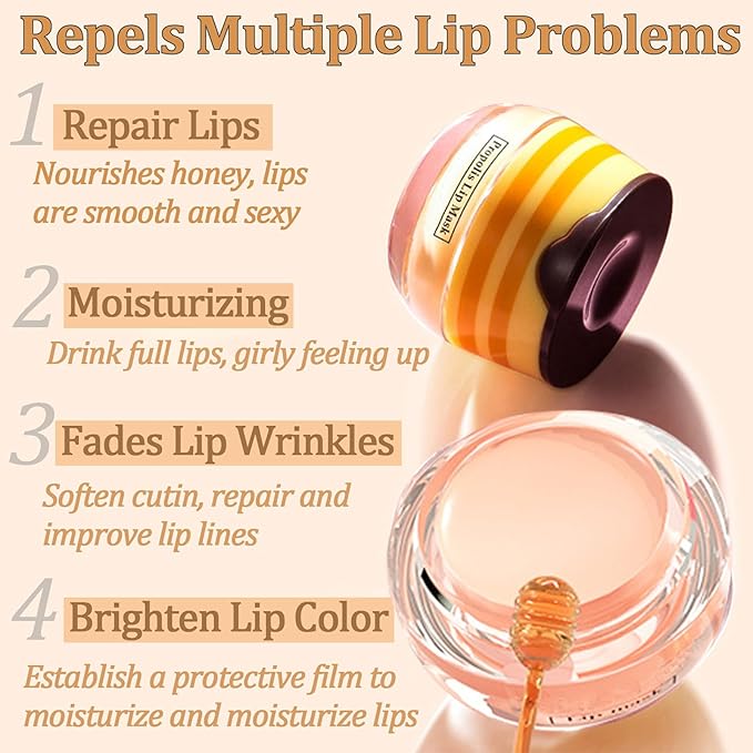 Watermelon Sleeping Lip Mask,Bee Lip Balm Lip Mask Honey Pot Propolis Moisturizing Lip Balm with Stick,Plumping Lip Hydrating Prevention Dry& Cracked Lip Scrubs Exfoliato Lip Wrinkle Care(Watermelon)