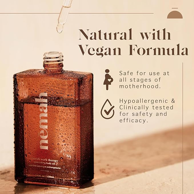 Nemah - Nourishing Belly Oil for Pregnant Women - Hydrating Stretch Mark Oil with Jojoba and Coconut Oil - Vegan & Cruelty-Free - 3.4 fl. oz.