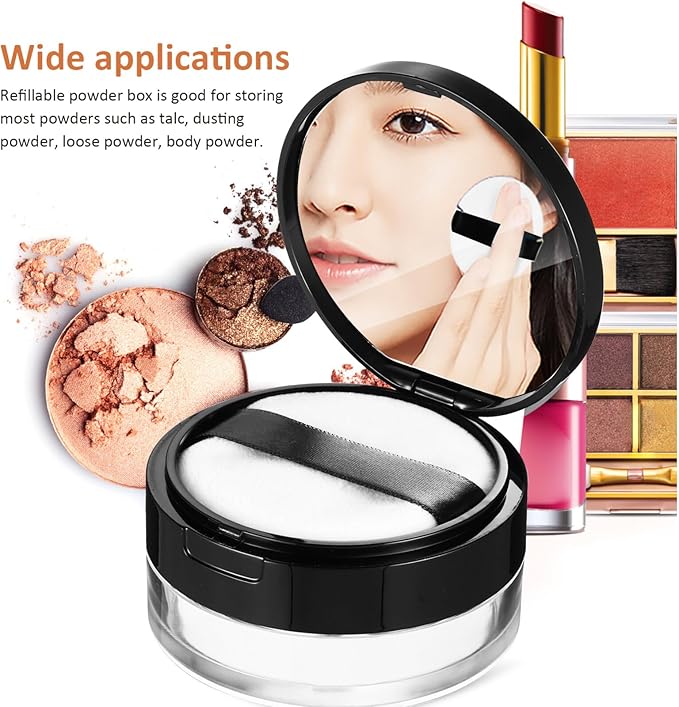 Beaupretty 2 Pieces Loose Powder Container with Puff Loose Powder Compact Case Empty Powder Case Reusable Plastic Empty Powder Case with Mirror (0.1/0.7 oz)