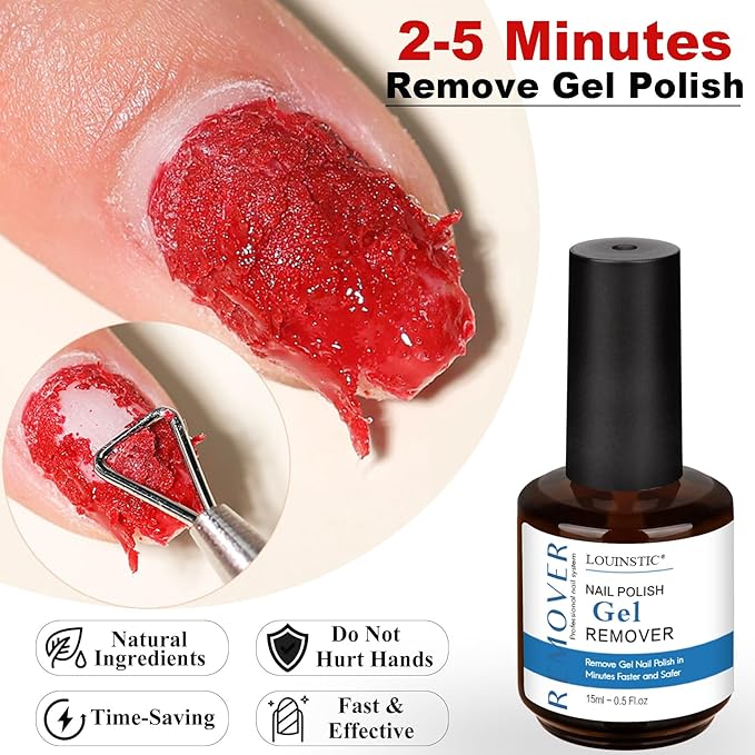 Gel Nail Polish Remover - Gel Polish Remover Kit with Cuticle Oil & Latex Tape & Colored Peel Off Manicure Tools, Gel Remover for Nails 2-5 Minutes, No Soaking,Wrapping