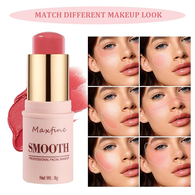Blush for Cheeks - Cream Blush Stick Face Lip Eyeshadow Tint, 3-in-1 Buildable Pink Blush Makeup Balm Stick For Make Up Women Girl Gift (Peach Melody #2)