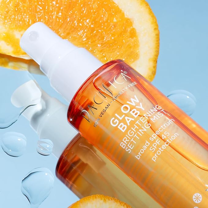 Pacifica Beauty Glow Baby Brightening Setting Mist & Glowy Vitamin C Skin Solve Set, Skincare, Suncare, SPF 45, UVA/UVB, Blue Light Protection, Primer, Vegan, 1.7 fl oz and 1 fl oz (Set of 2)
