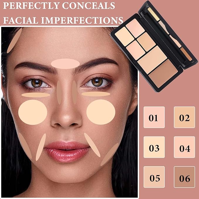 Color Correcting Concealer Palette,Concealer Contour Palette Long-Lasting Makeup Cream Contour Palette,Contouring Foundation Highlighting Corrector Concealer Palette for Dark Circles & Blemish(#02)